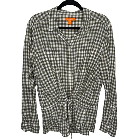 Joe Fresh Checkered Plaid Top Drawstring Waist Cuff Sleeve Button Front Size XL - Picture 1 of 7